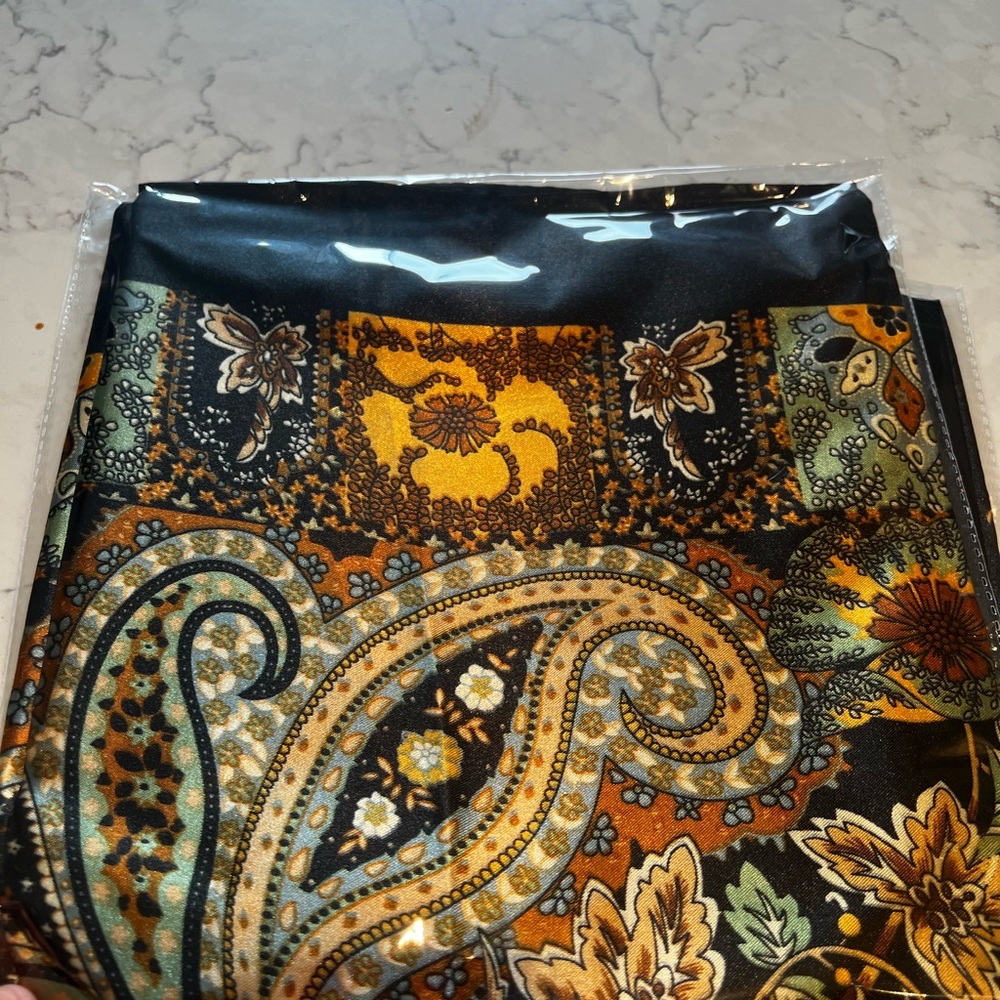 Paisley Print Silk Scarf in Black & gold 35”